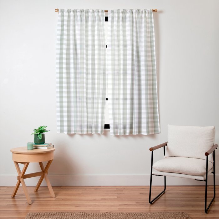 Desert Sage Grey Green and White Gingham Check Window Curtain Gallery Image 11