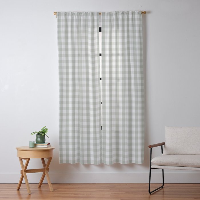 Desert Sage Grey Green and White Gingham Check Window Curtain Gallery Image 9