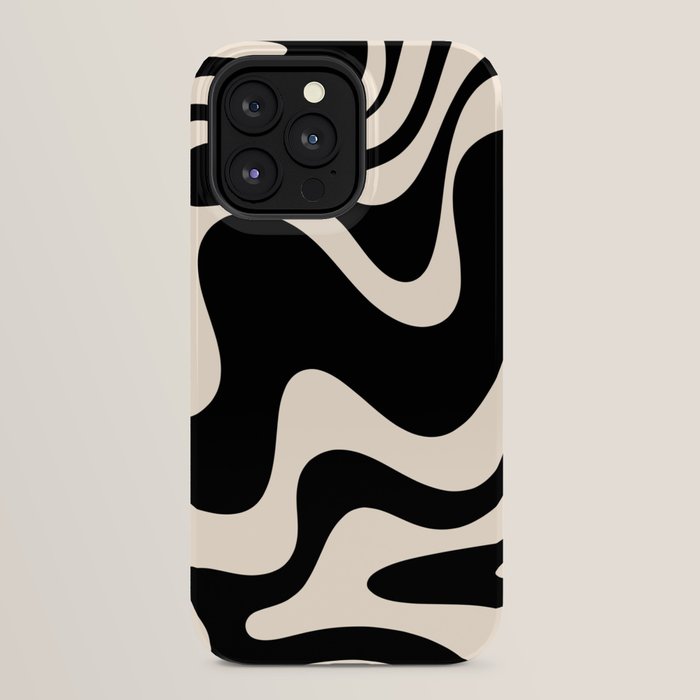 Retro Liquid Swirl Abstract in Black and Almond Cream 2 iPhone Case Gallery Image 32