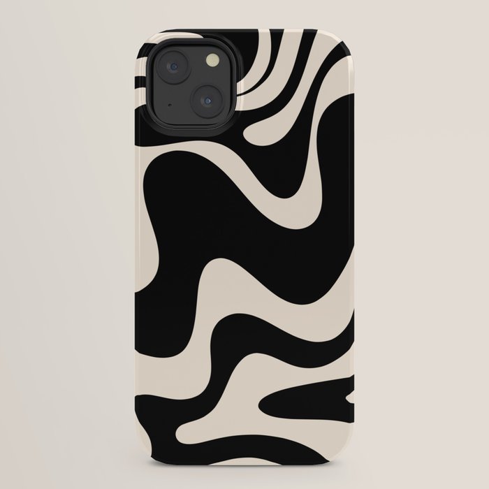 Retro Liquid Swirl Abstract in Black and Almond Cream 2 iPhone Case Gallery Image 30
