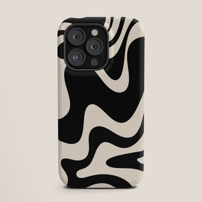 Retro Liquid Swirl Abstract in Black and Almond Cream 2 iPhone Case Gallery Image 19