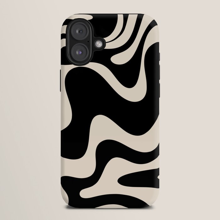 Retro Liquid Swirl Abstract in Black and Almond Cream 2 iPhone Case Gallery Image 10