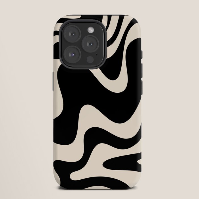 Retro Liquid Swirl Abstract in Black and Almond Cream 2 iPhone Case Gallery Image 11