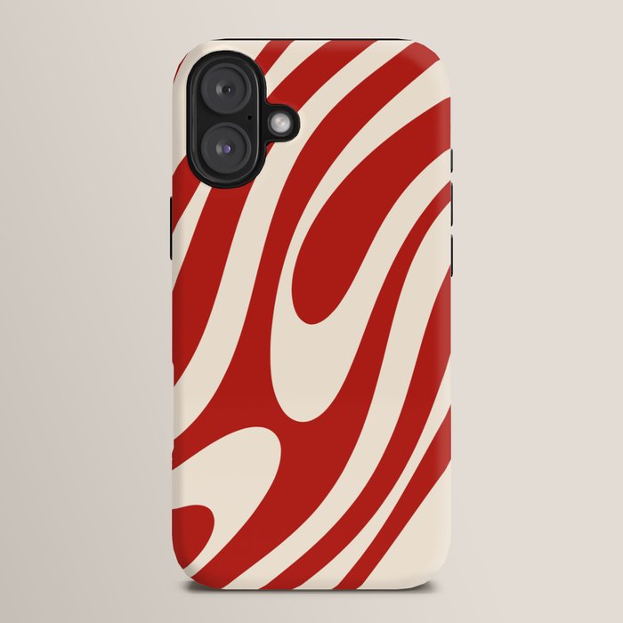 Wavy Loops Retro Abstract Pattern Red and Almond Cream iPhone Case Gallery Image 14