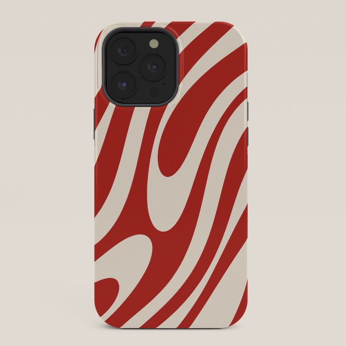 Wavy Loops Retro Abstract Pattern Red and Almond Cream iPhone Case Gallery Image 36