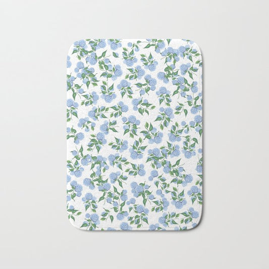 Hydrangea blue flowers, botanicals, blue and white floral Bath Mat Gallery Image 1