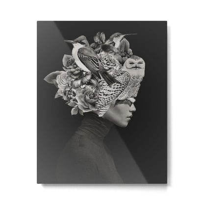 Lady with Birds(portrait) Metal Print Gallery Image 3