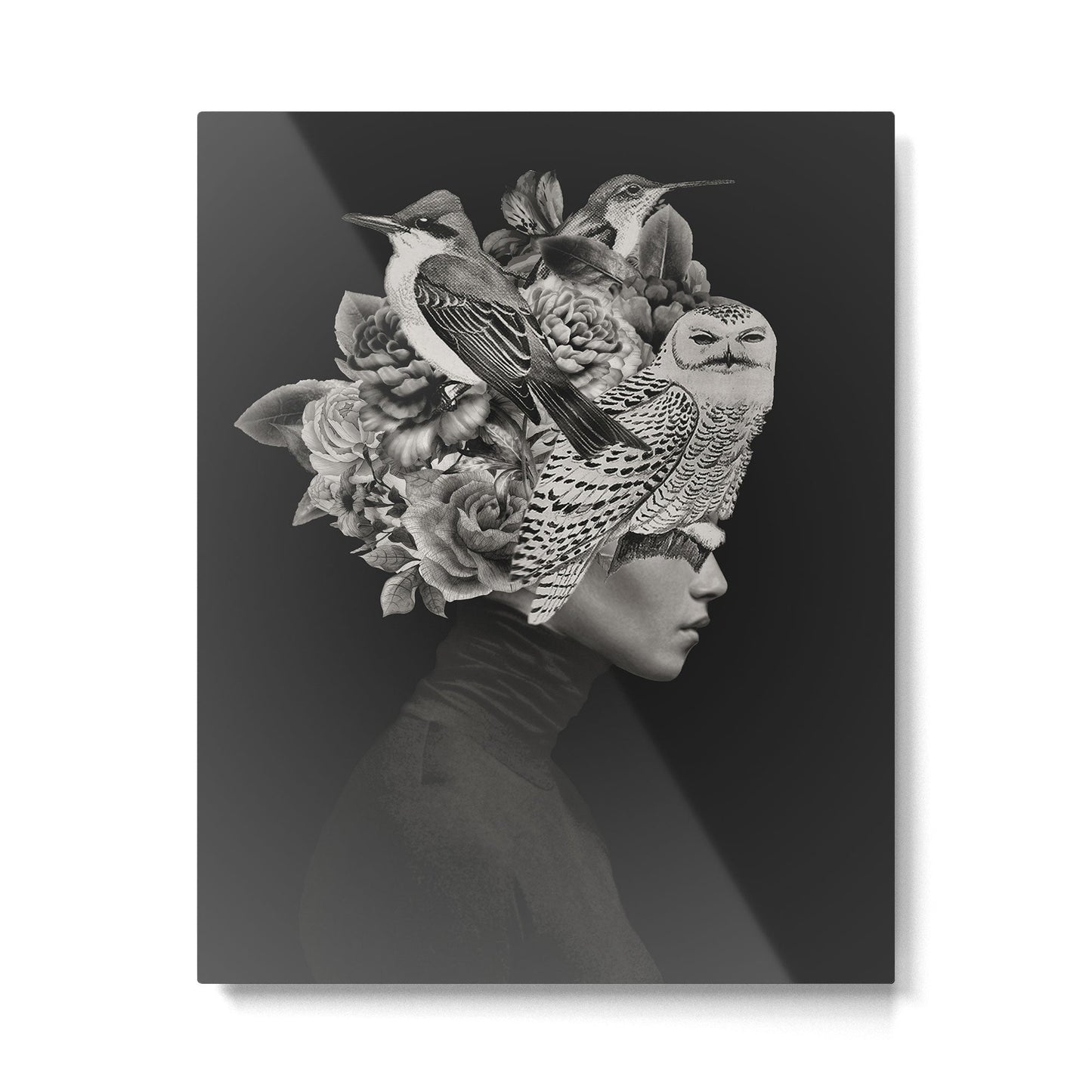 Lady with Birds(portrait) Metal Print Gallery Image 2