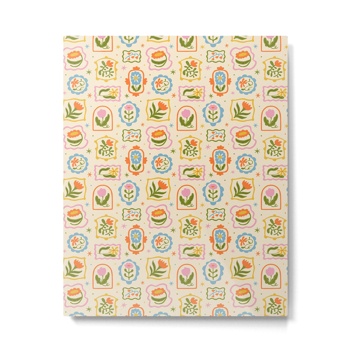 Colorful retro flower art frame art pattern Metal Print Gallery Image 4