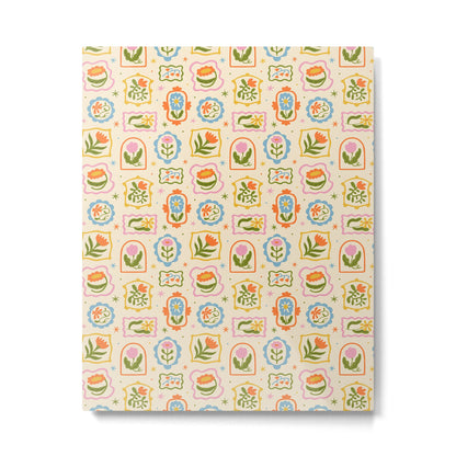 Colorful retro flower art frame art pattern Metal Print Gallery Image 2