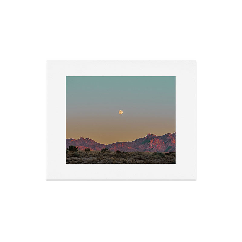 Sunset Moon Ridge // Grainy Red Mountain Range Desert Landscape Photography Yellow Fullmoon Blue Sky Art Print Gallery Image 4