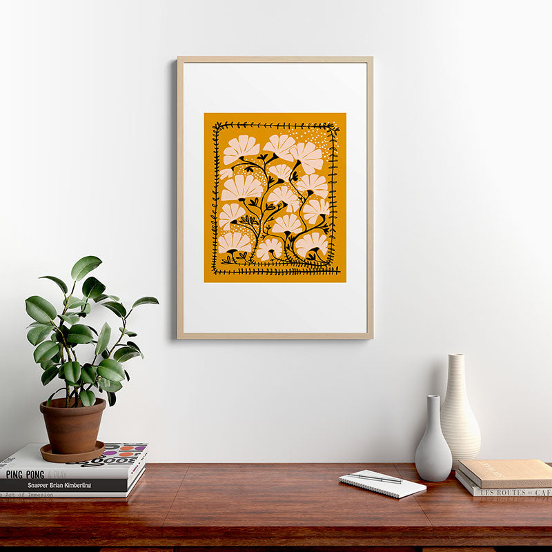 Ever blooming good vibes mustard yellow Framed Art Print Gallery Image 20