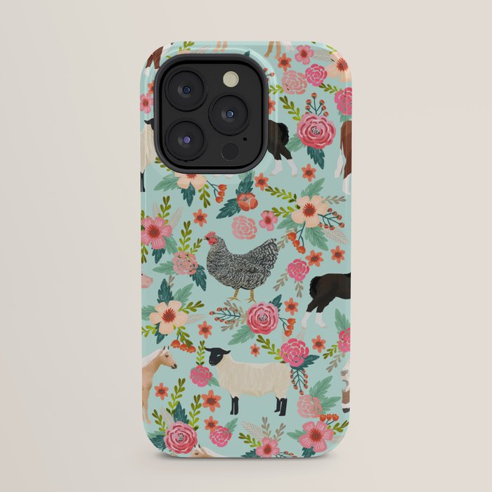 Farm animal sanctuary pig chicken cows horses sheep floral pattern gifts iPhone Case Gallery Image 23