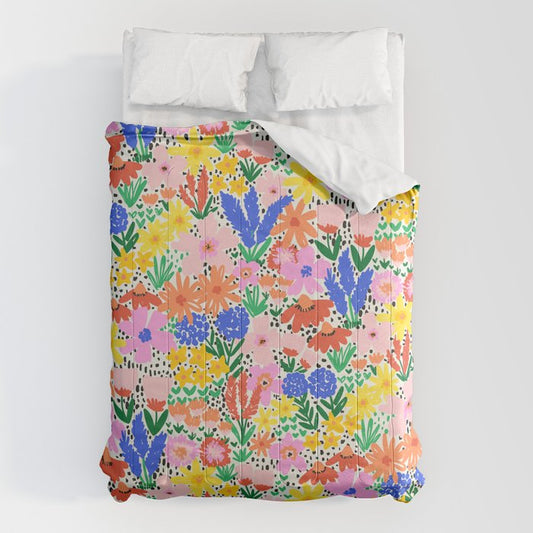Colorful Summer Flower Meadow Happy Hand Drawn Wildflowers Comforter Gallery Image 1