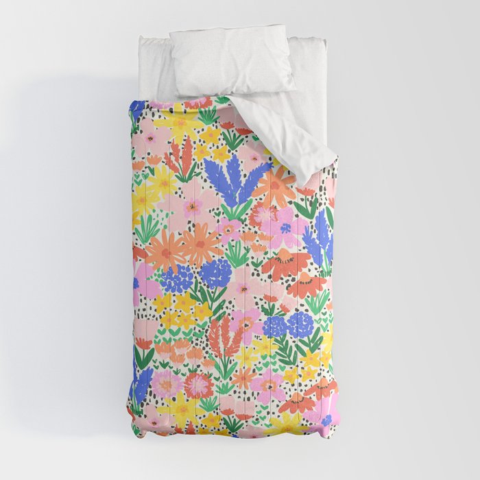 Colorful Summer Flower Meadow Happy Hand Drawn Wildflowers Comforter Gallery Image 9