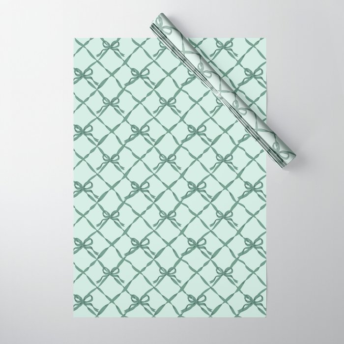 Green Trellis Ribbon Bows Wrapping Paper Gallery Image 1