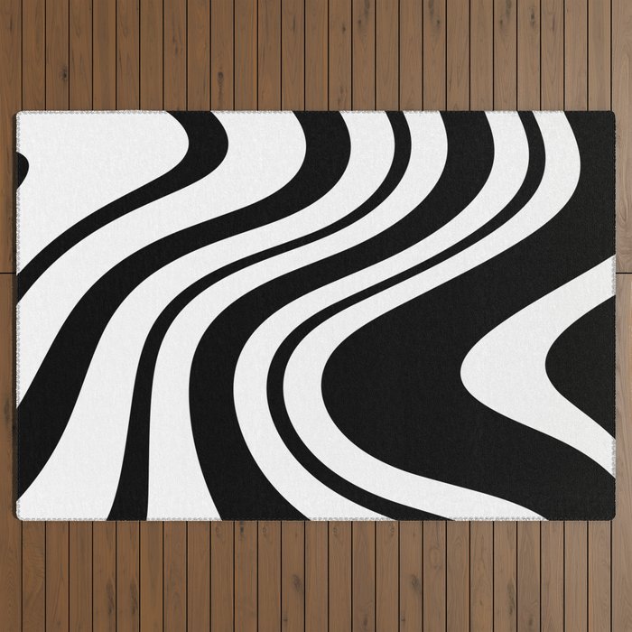 Swirl Marble Stripes Pattern (black/white) Outdoor Rug Gallery Image 3