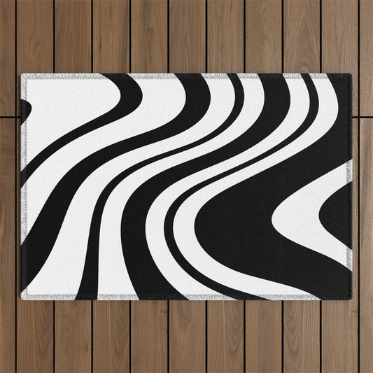 Swirl Marble Stripes Pattern (black/white) Outdoor Rug Gallery Image 1