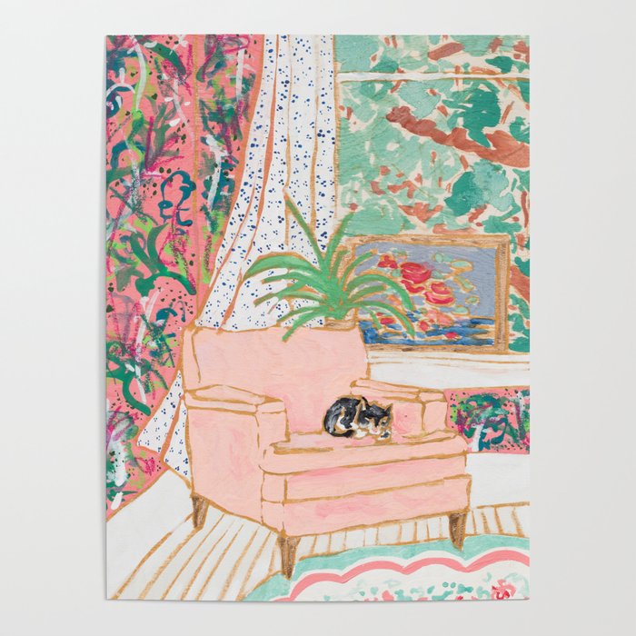 Catnap - Tuxedo Cat Napping in Chair by the Window Poster Gallery Image 4