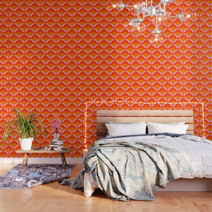 Orange Scalloped Floral Pattern Wallpaper Gallery Image 1