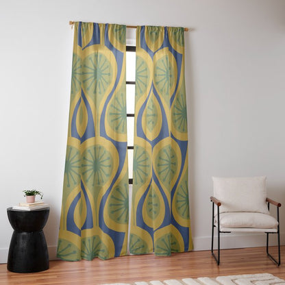 Mid Century Modern Atomic Drops Pattern Green Mustard Blue Window Curtain Gallery Image 14
