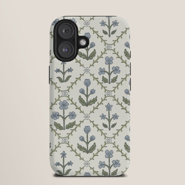 Lattice Block Print Floral - Blue Green iPhone Case Gallery Image 9
