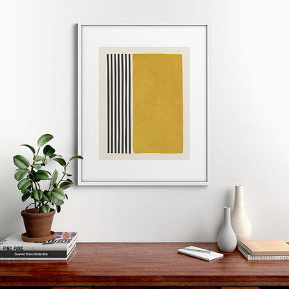 Mustard Yellow Black Lines Abstract Art Framed Art Print Gallery Image 28