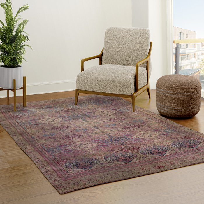 Antique Persian Golden Plum Rose Kirman Rug Print Rug Gallery Image 3