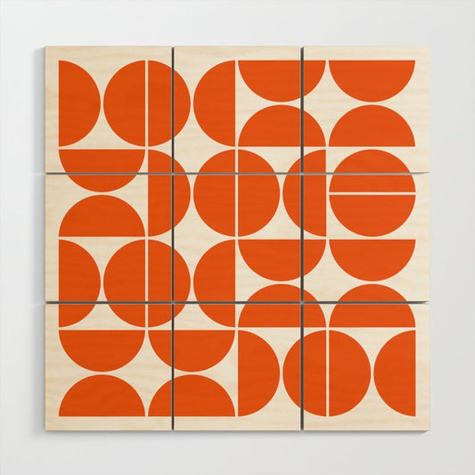 Mid Century Modern Geometric 04 Orange Wood Wall Art Gallery Image 1