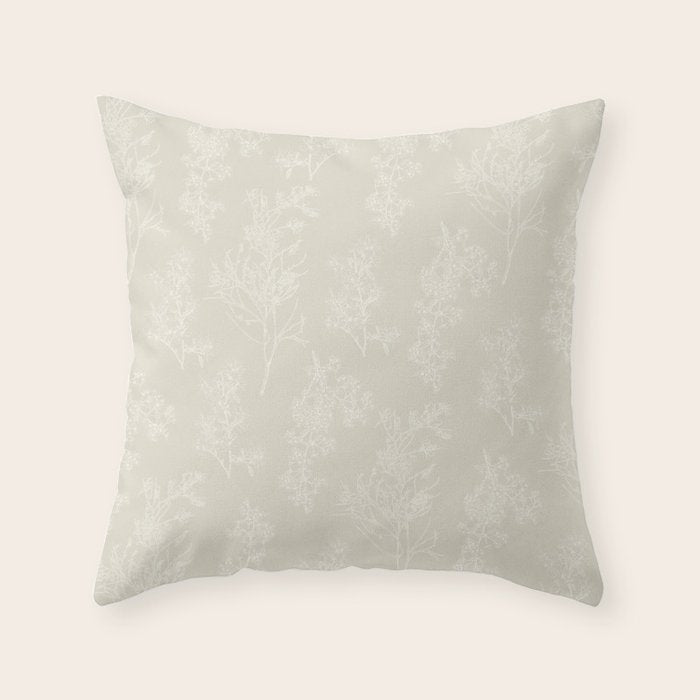 Botanical Cottage Floral Pattern in Light Mushroom Beige and Cream Throw Pillow Gallery Image 6