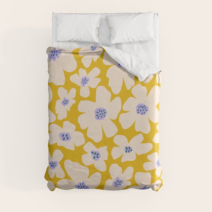 Retro Daisy - yellow, white and purple Duvet Cover Gallery Image 3