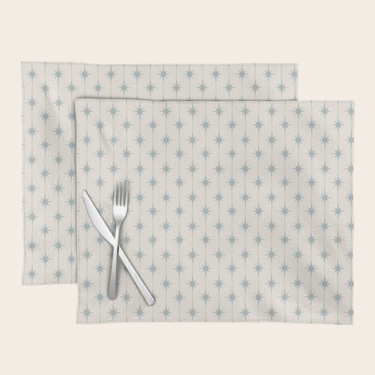 Midcentury Stars and Dots Light Blue Gray and Cream Pattern Placemat Gallery Image 2
