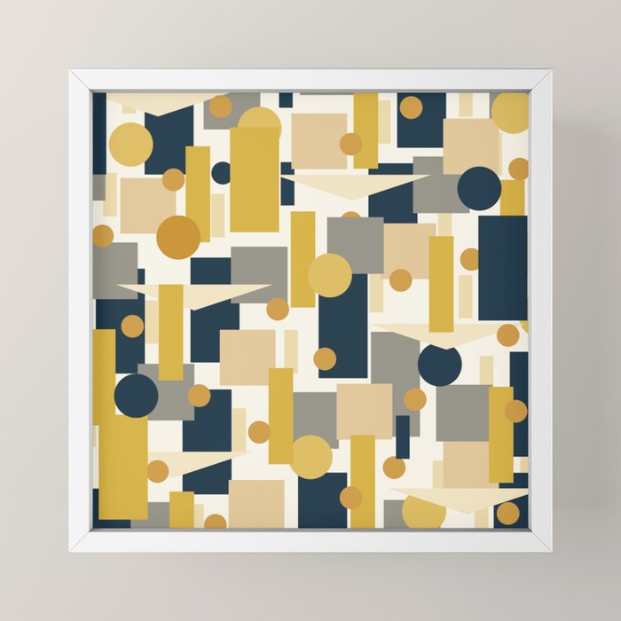 Mid-Century Modern Geometrica Pattern in Navy Blue, Mustard, Grey, Beige, and Cream Mini Art Print Gallery Image 4