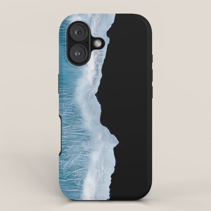 Minimalist wave crashing on a black sand beach in Iceland â Ocean Landscape Photography iPhone Case Gallery Image 1