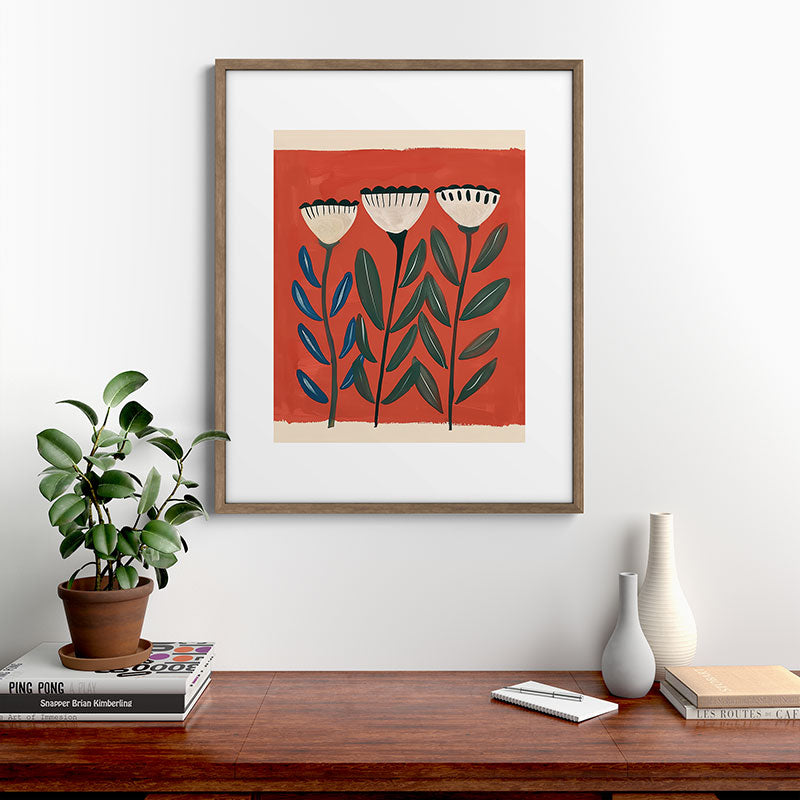 Terracotta Folk Blooms Framed Art Print Gallery Image 14