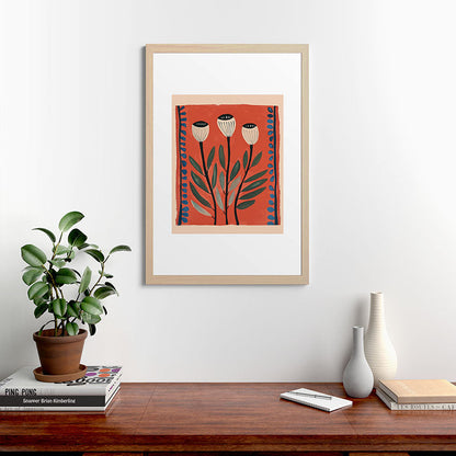 Terracotta Poppy Pod Folk Art Framed Art Print Gallery Image 48
