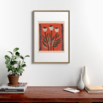 Terracotta Poppy Pod Folk Art Framed Art Print Gallery Image 13