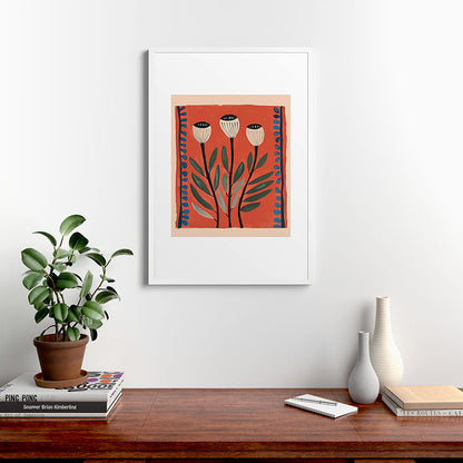 Terracotta Poppy Pod Folk Art Framed Art Print Gallery Image 27