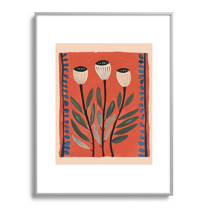 Terracotta Poppy Pod Folk Art Framed Art Print Gallery Image 98