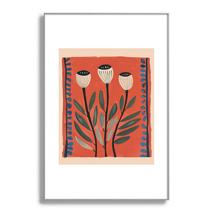 Terracotta Poppy Pod Folk Art Framed Art Print Gallery Image 101