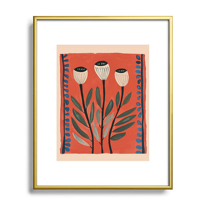 Terracotta Poppy Pod Folk Art Framed Art Print Gallery Image 88
