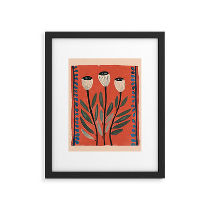 Terracotta Poppy Pod Folk Art Framed Art Print Gallery Image 1
