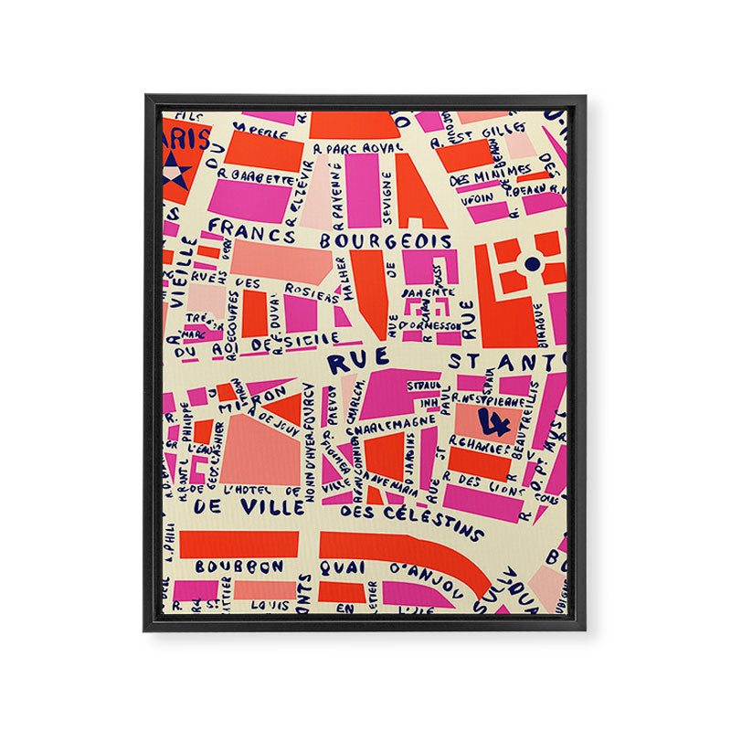 paris map pink Framed Canvas Print Gallery Image 8