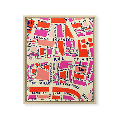 paris map pink Framed Canvas Print Gallery Image 19