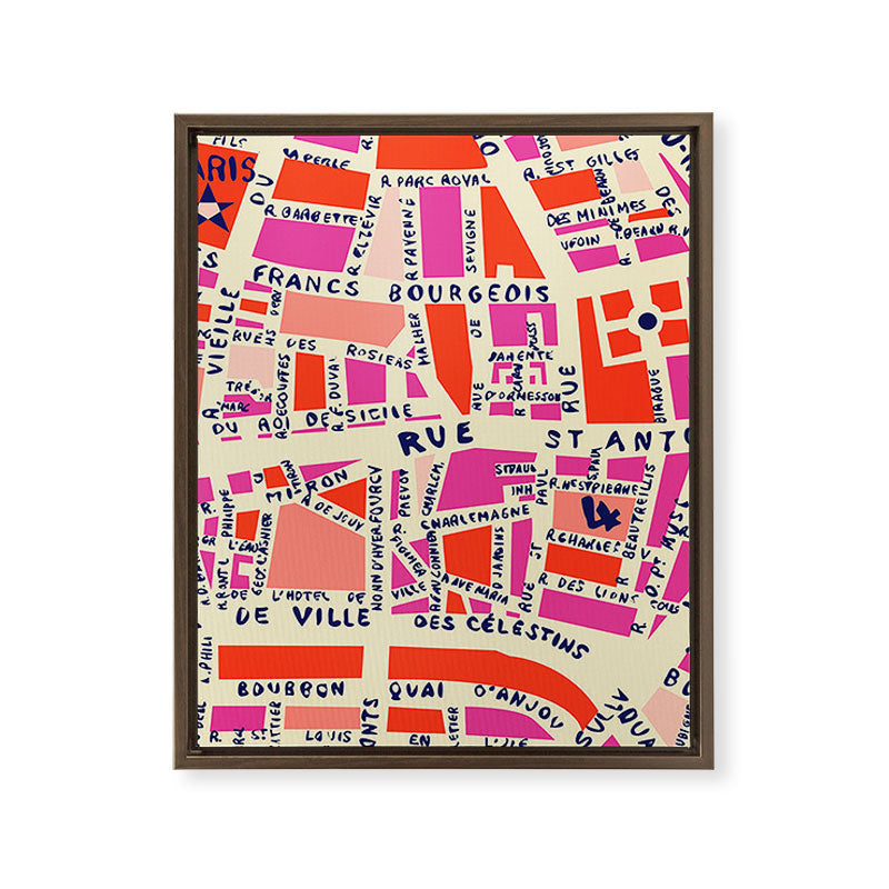 paris map pink Framed Canvas Print Gallery Image 10