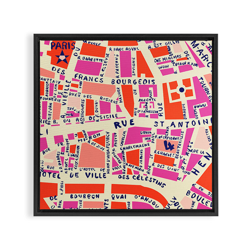 paris map pink Framed Canvas Print Gallery Image 9