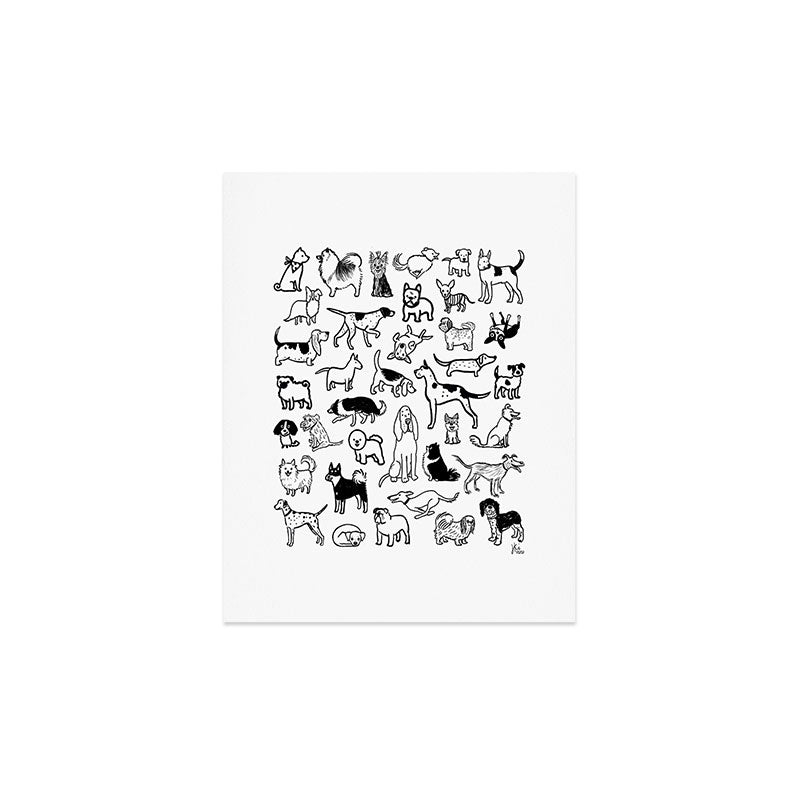 Black and White Dog Drawings | Cute Dog Breeds Pattern Art Print Gallery Image 3