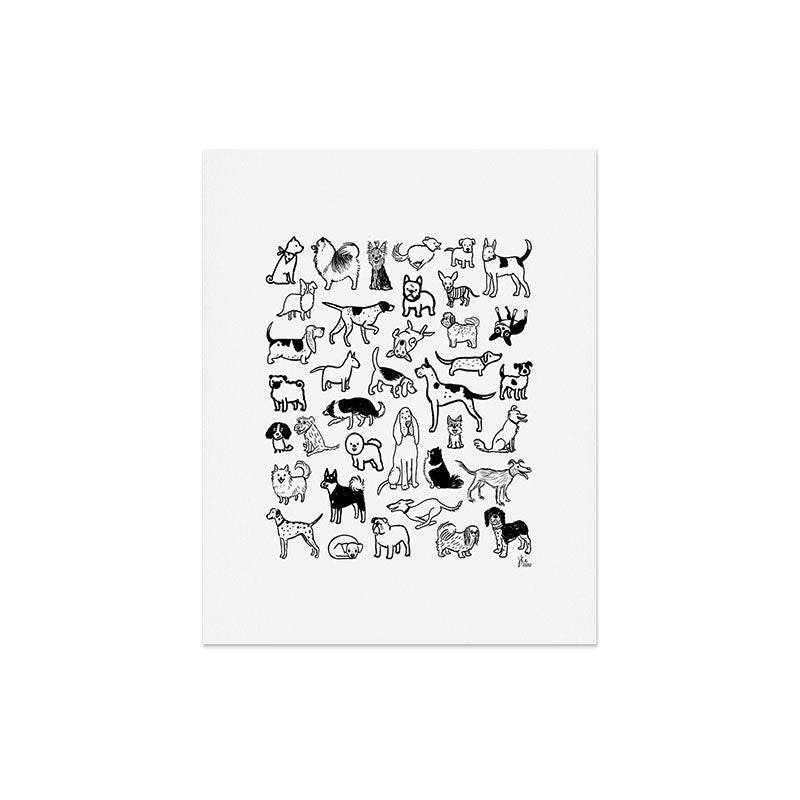 Black and White Dog Drawings | Cute Dog Breeds Pattern Art Print Gallery Image 6