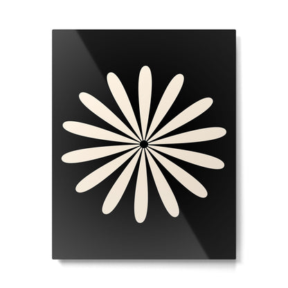 Big Daisy Retro Minimalist Flower Black and Almond Cream Metal Print Gallery Image 4