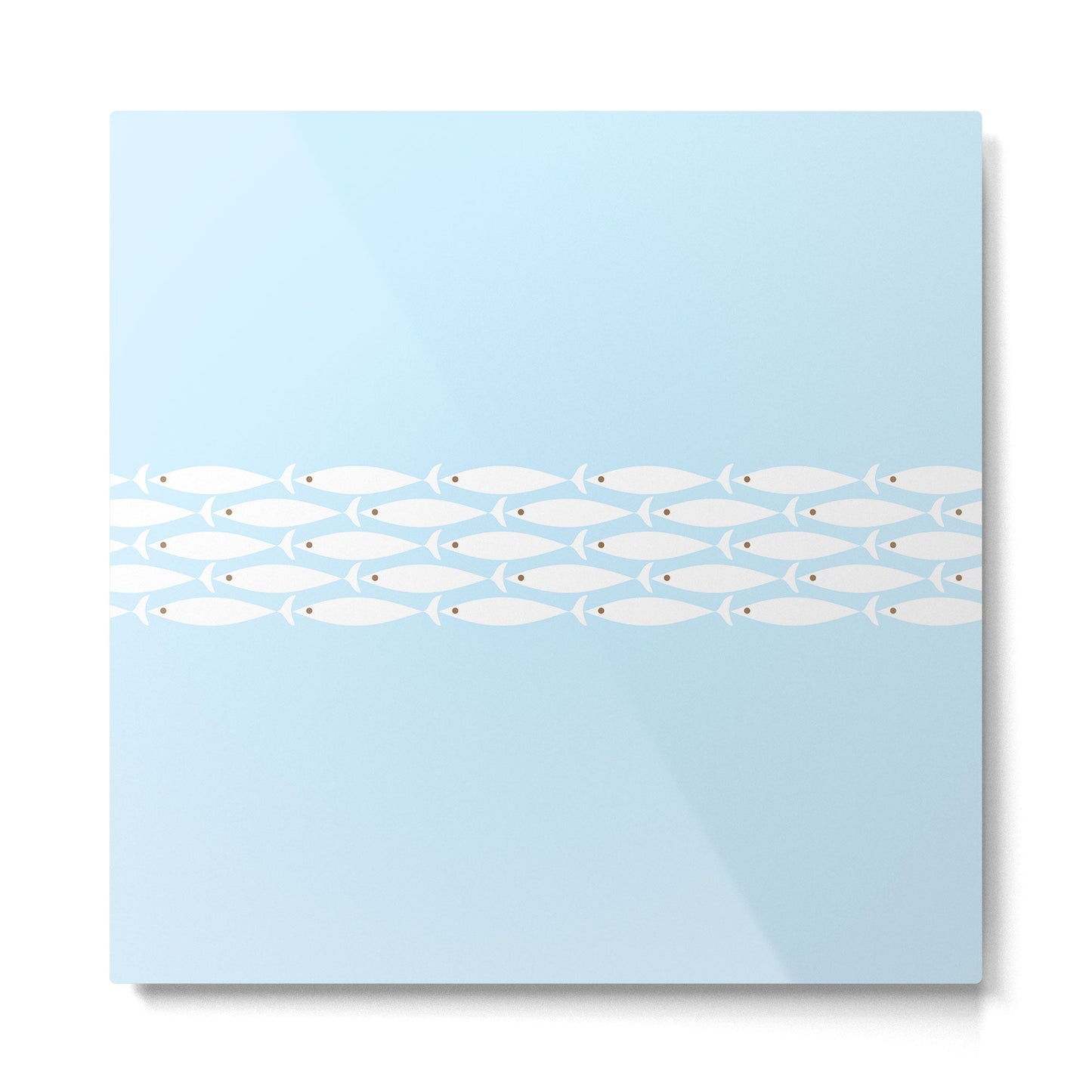 Coastal Minimalist Mid Century Modern Fish in Cool Light Blue White Brown Metal Print Gallery Image 2